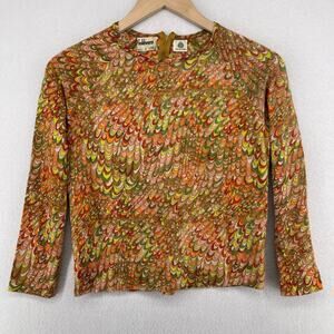 GOLDWORM Sweater Womens 8 Virgin Merino Wool Mod Retro Orange Italy VTG